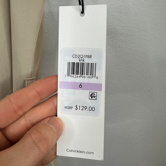 Calvin Klein Tan V-Neck Satin Finish Tie Waist Dress - Picture 3 of 8